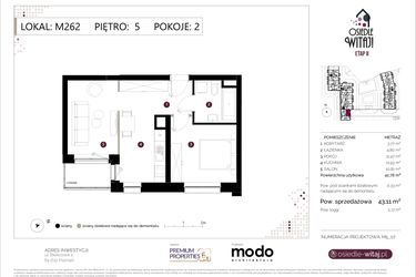 Rzut - Mieszkanie na sprzedaż 2 pokoje o powierzchni 43,11 m² - numer M262 w Osiedle Witaj etap II