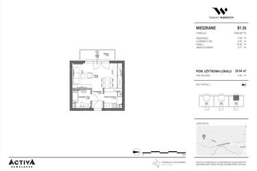 Rzut - Mieszkanie na sprzedaż 1 pokój o powierzchni 29,04 m² - numer B1.26 w Tarasy Wierzycy
