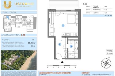 Rzut - Mieszkanie na sprzedaż 1 pokój o powierzchni 35,26 m² - numer 0.10 w Ustronie Luxury Apartments