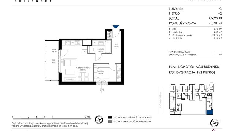 Rzut - Mieszkanie na sprzedaż 2 pokoje o powierzchni 40,48 m² - numer C2/2/10 w Chylońska STO10 etap III