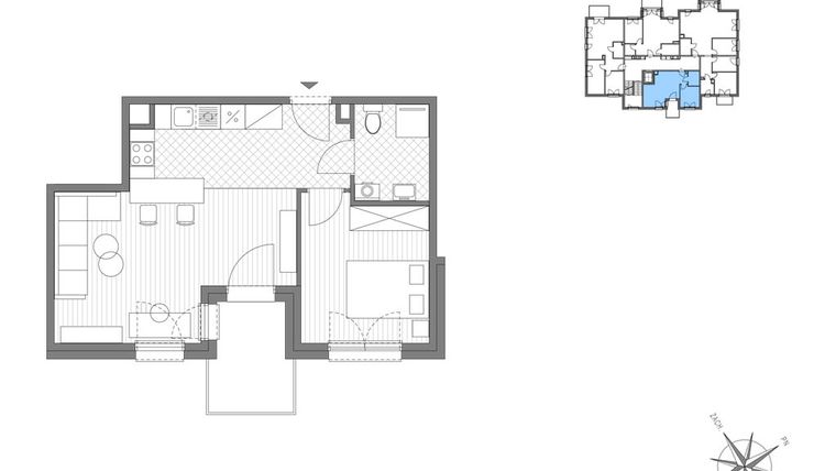 Rzut - Mieszkanie na sprzedaż 2 pokoje o powierzchni 43,92 m² - numer C.8 w Stawowa ABC