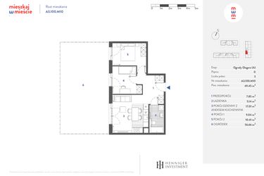 Rzut - Mieszkanie na sprzedaż 3 pokoje o powierzchni 49,59 m² - numer A3.100.M10 w Mieszkaj w mieście - Ogrody Glogera