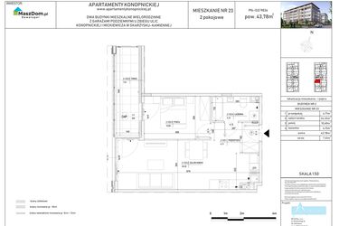 Rzut - Mieszkanie na sprzedaż 2 pokoje o powierzchni 43,78 m² - numer M-23 w Apartamenty Konopnickiej