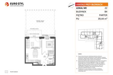 Rzut - Mieszkanie na sprzedaż 2 pokoje o powierzchni 39,44 m² - numer B4.22 w Osiedle Przy Błoniach 3 etap III