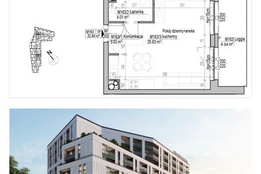 Rzut - Mieszkanie na sprzedaż 1 pokój o powierzchni 32,84 m² - numer 163 w Aleja