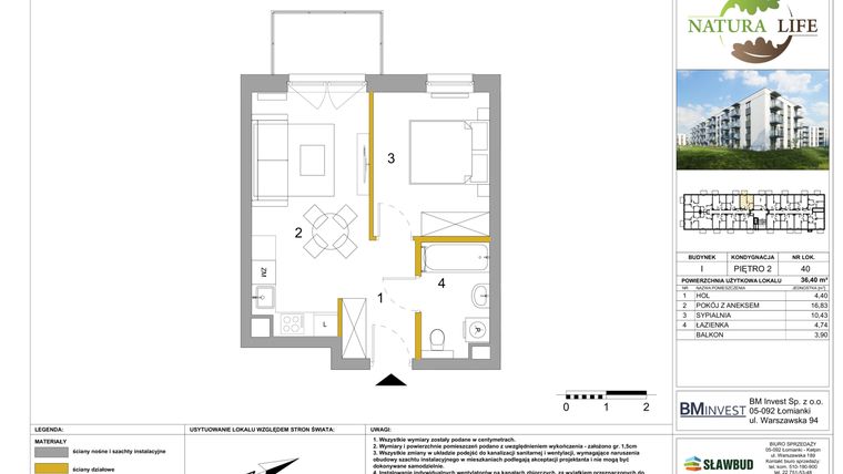 Rzut - Mieszkanie na sprzedaż 2 pokoje o powierzchni 36,44 m² - numer I.40 w Osiedle Natura Life budynki GHI