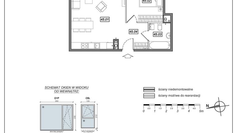 Rzut - Mieszkanie na sprzedaż 2 pokoje o powierzchni 49,21 m² - numer 6.A.45 w Urzeka bud. 6 i 7