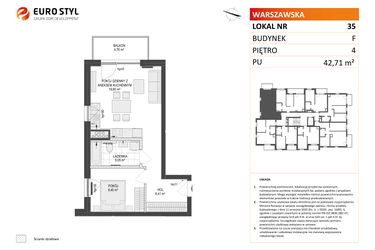 Rzut - Mieszkanie na sprzedaż 2 pokoje o powierzchni 42,71 m² - numer F.35 w Osiedle Warszawska