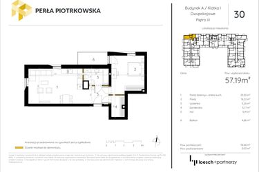 Rzut - Mieszkanie na sprzedaż 2 pokoje o powierzchni 57,19 m² - numer 3.30 w Perła Piotrkowska