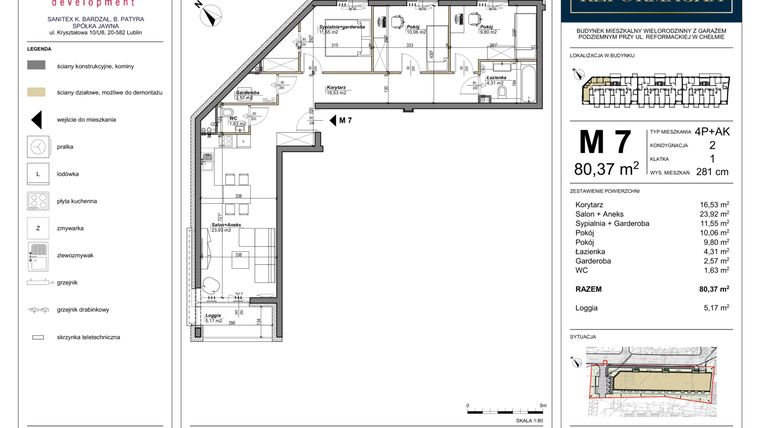 Rzut - Mieszkanie na sprzedaż 4 pokoje o powierzchni 80,37 m² - numer 7 w Nowa Reformacka