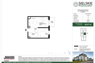 Rzut - Mieszkanie na sprzedaż 2 pokoje o powierzchni 39,47 m² - numer D.A18 w Sielskie Podolany II