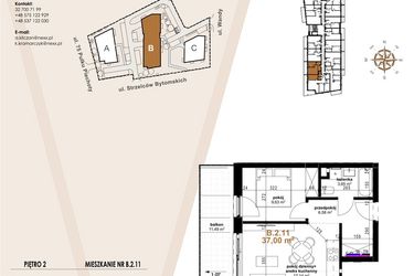 Rzut - Mieszkanie na sprzedaż 2 pokoje o powierzchni 37 m² - numer B.2.11 w Vanda Park