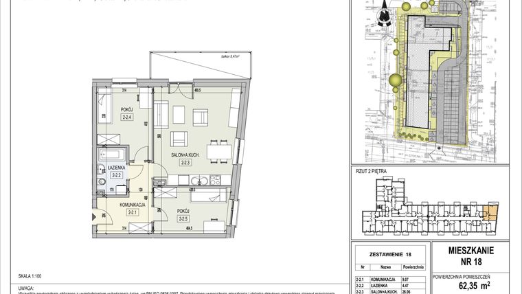 Rzut - Mieszkanie na sprzedaż 3 pokoje o powierzchni 64,46 m² - numer 18 w Kołobrzeska 36B