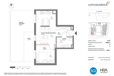 Rzut - Mieszkanie na sprzedaż 2 pokoje o powierzchni 49,68 m² - numer H.0.2 w Łopuszańska 47 - etap 3