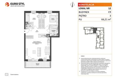 Rzut - Mieszkanie na sprzedaż 3 pokoje o powierzchni 66,21 m² - numer C9.12 w Konstelacja etap V