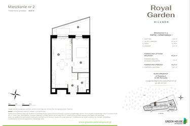 Rzut - Mieszkanie na sprzedaż 2 pokoje o powierzchni 45,84 m² - numer M.02 w Royal Garden Wilanów