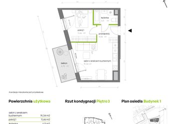 Rzut - Mieszkanie na sprzedaż 2 pokoje o powierzchni 39,47 m² - numer 1.03.M41 w Morska Vita