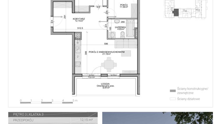 Rzut - Mieszkanie na sprzedaż 3 pokoje o powierzchni 59,66 m² - numer M-54 w Osiedle Radosne