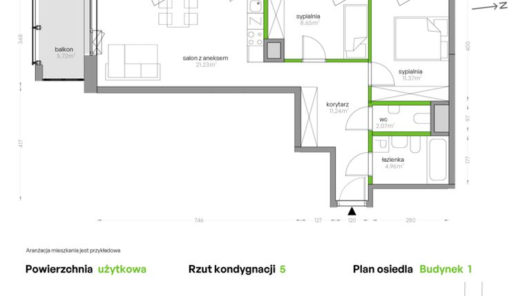 Rzut - Mieszkanie na sprzedaż 3 pokoje o powierzchni 59,52 m² - numer SV/51 w Sikorskiego Vita