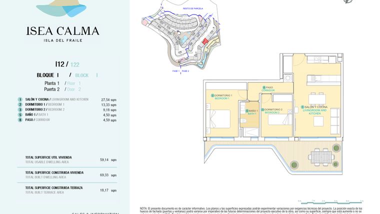 Rzut - Mieszkanie na sprzedaż 2 pokoje o powierzchni 69 m² - numer CAV-MS-5149 w Isea Calma - Aguilas