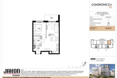 Rzut - Mieszkanie na sprzedaż 2 pokoje o powierzchni 47,8 m² - numer 2.B27 w Gombrowicza 33 - etap II
