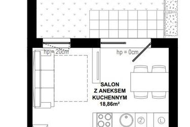 Rzut - Mieszkanie na sprzedaż 1 pokój o powierzchni 25,73 m² - numer C.2 w Apartamenty Bałtyk