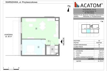 Rzut - Mieszkanie na sprzedaż 2 pokoje o powierzchni 50,14 m² - numer A2.4 w Wawer Go 2.0