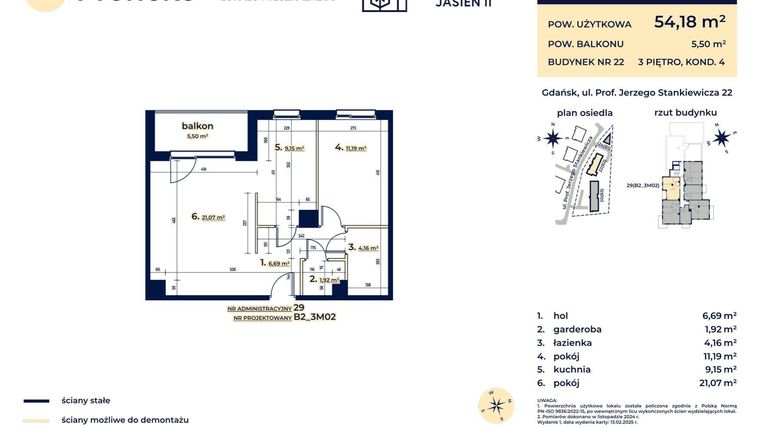 Rzut - Mieszkanie na sprzedaż 2 pokoje o powierzchni 54,18 m² - numer B2_3M02 w Kaskada Jasień - etap II