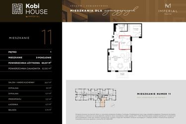 Rzut - Mieszkanie na sprzedaż 3 pokoje o powierzchni 61,09 m² - numer 11 w Kobi HOUSE