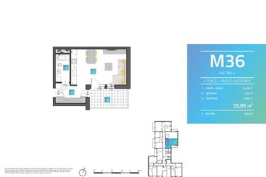 Rzut - Mieszkanie na sprzedaż 1 pokój o powierzchni 36,28 m² - numer M36 w Mi9