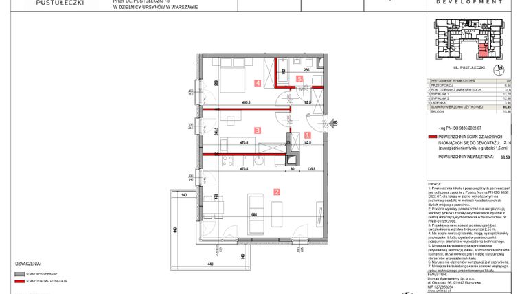 Rzut - Mieszkanie na sprzedaż 3 pokoje o powierzchni 66,45 m² - numer M18 w Apartamenty Pustułeczki