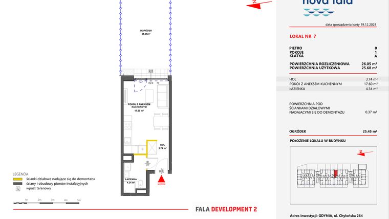 Rzut - Mieszkanie na sprzedaż 1 pokój o powierzchni 26,05 m² - numer 7 w Miasteczko Nova Fala