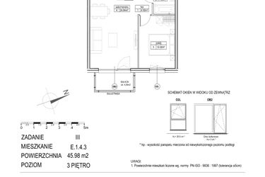 Rzut - Mieszkanie na sprzedaż 2 pokoje o powierzchni 45,98 m² - numer E.1.4.3 w Atut III