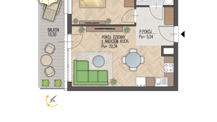 Rzut - Mieszkanie na sprzedaż 2 pokoje o powierzchni 41,84 m² - numer 88 w Enklawa Starosielce