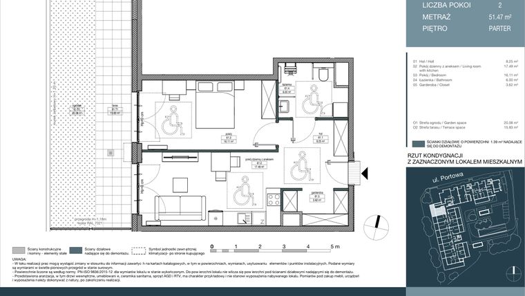 Rzut - Mieszkanie na sprzedaż 2 pokoje o powierzchni 51,47 m² - numer 61 w Portowa Zabłocie