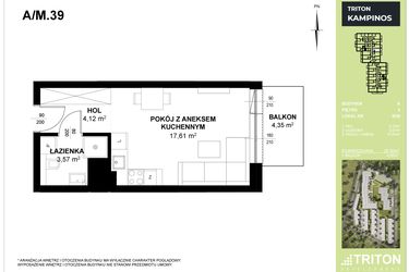 Rzut - Mieszkanie na sprzedaż 1 pokój o powierzchni 25,3 m² - numer A_M39 w Triton Kampinos III