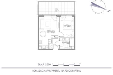 Rzut - Mieszkanie na sprzedaż 2 pokoje o powierzchni 36,97 m² - numer E5 w Apartamenty na Klifie bud. D, E i F