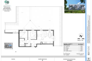Rzut - Mieszkanie na sprzedaż 3 pokoje o powierzchni 54,06 m² - numer B.2 w Osiedle Telimeny etap III
