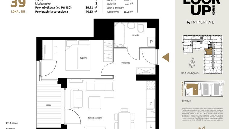 Rzut - Mieszkanie na sprzedaż 2 pokoje o powierzchni 39,21 m² - numer A39 w Look Up House