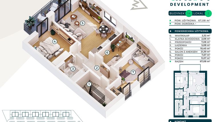 Rzut - Mieszkanie na sprzedaż 4 pokoje o powierzchni 67,08 m² - numer 14/2 w Nova Jurajska