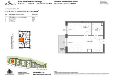 Rzut - Mieszkanie na sprzedaż 2 pokoje o powierzchni 43,77 m² - numer A.29 w Och!Widzew