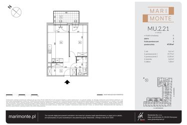 Rzut - Mieszkanie na sprzedaż 2 pokoje o powierzchni 47,93 m² - numer MU.2.21 w Marimonte - apartamenty inwestycyjne