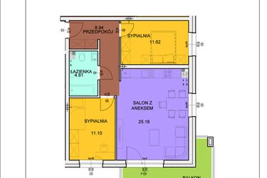 Rzut - Mieszkanie na sprzedaż 3 pokoje o powierzchni 61,65 m² - numer A13 w Osiedle Zuchów