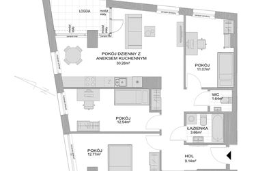 Rzut - Mieszkanie na sprzedaż 4 pokoje o powierzchni 84,31 m² - numer CP/R7/21 w Centralpark