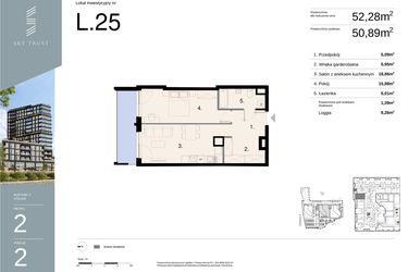 Rzut - Mieszkanie na sprzedaż 2 pokoje o powierzchni 52,28 m² - numer L25 w Sky Trust etap II - Apartamenty inwestycyjne