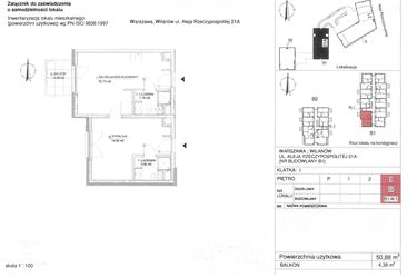 Rzut - Mieszkanie na sprzedaż 2 pokoje o powierzchni 50,88 m² - numer 22 w RZ21
