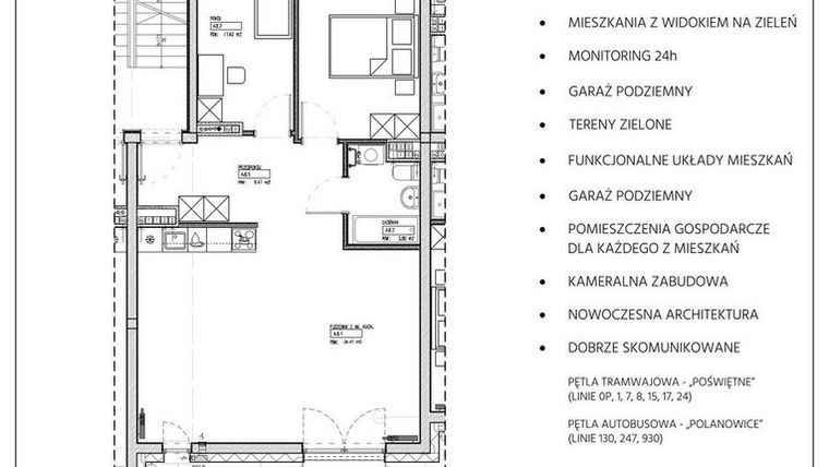 Rzut - Mieszkanie na sprzedaż 3 pokoje o powierzchni 74,69 m² - numer 234/8 w Kamieńskiego 232