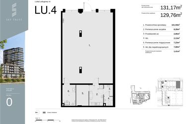 Rzut - Lokal użytkowy na sprzedaż 1 pokój o powierzchni 131,17 m² - numer LU4 w Sky Trust etap II