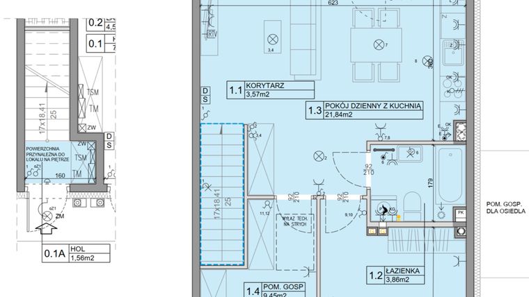 Rzut - Mieszkanie na sprzedaż 3 pokoje o powierzchni 56,07 m² - numer 96 w Manufaktura Marki 2 etap IV