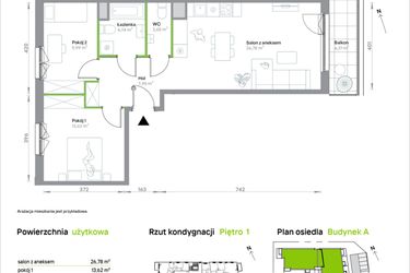 Rzut - Mieszkanie na sprzedaż 3 pokoje o powierzchni 65,73 m² - numer A/1/23 w Krakowska Vita